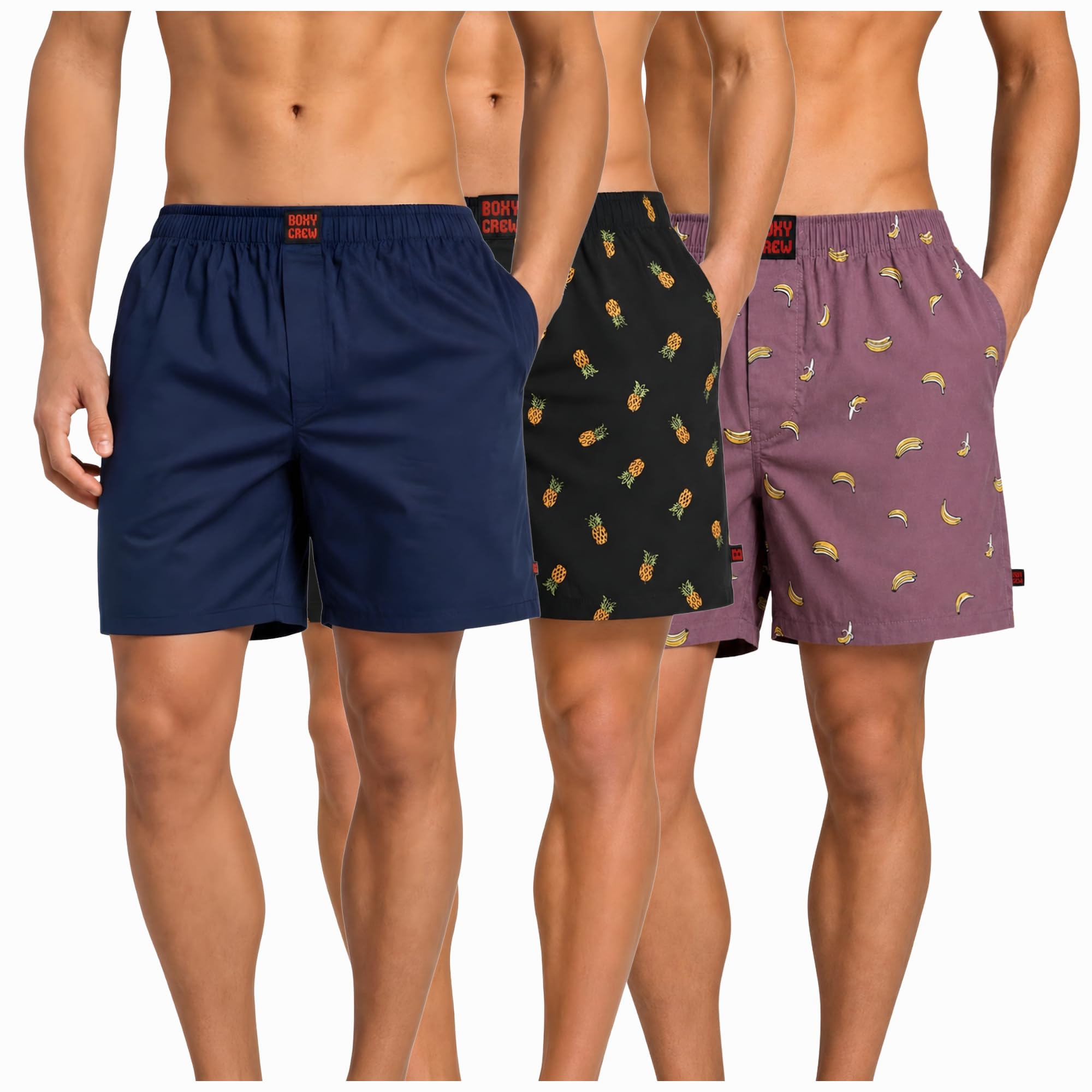 Men's 100% Cotton Boxer Shorts Pack of 3, Navy Blue, Charcoal & Rose Pink | Woven Boxers with Side Pockets, No-Marks Elastic Waistband, Breathable Relaxed Fit | Style 002-004-006-image-36