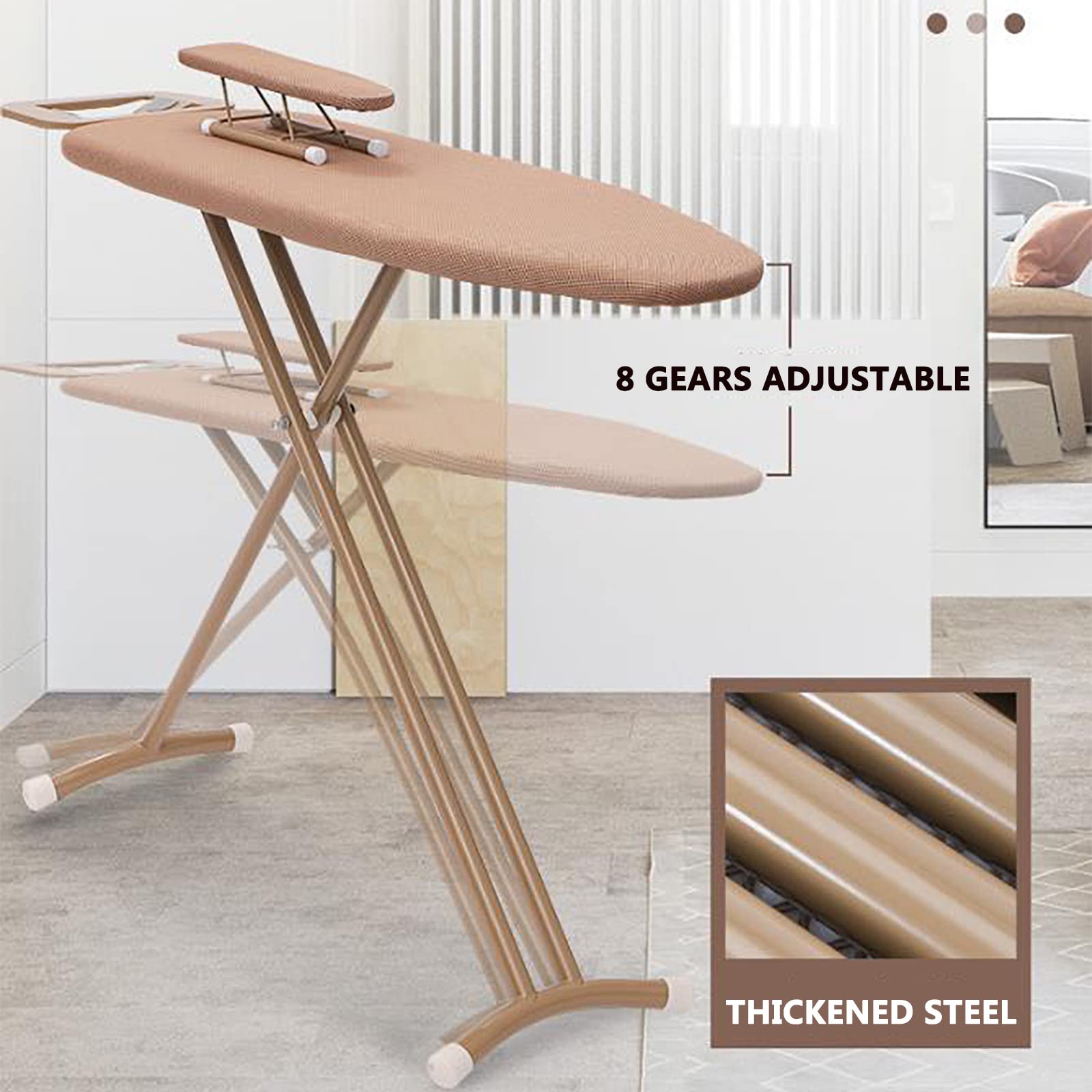 Tablas de Planchar, Tabla de Planchar, Tabla de Planchar compacta y Plegable de tamaño Completo con Altura Ajustable de 8 Niveles y área Grande en Forma de U, Marco de Soporte en Form
