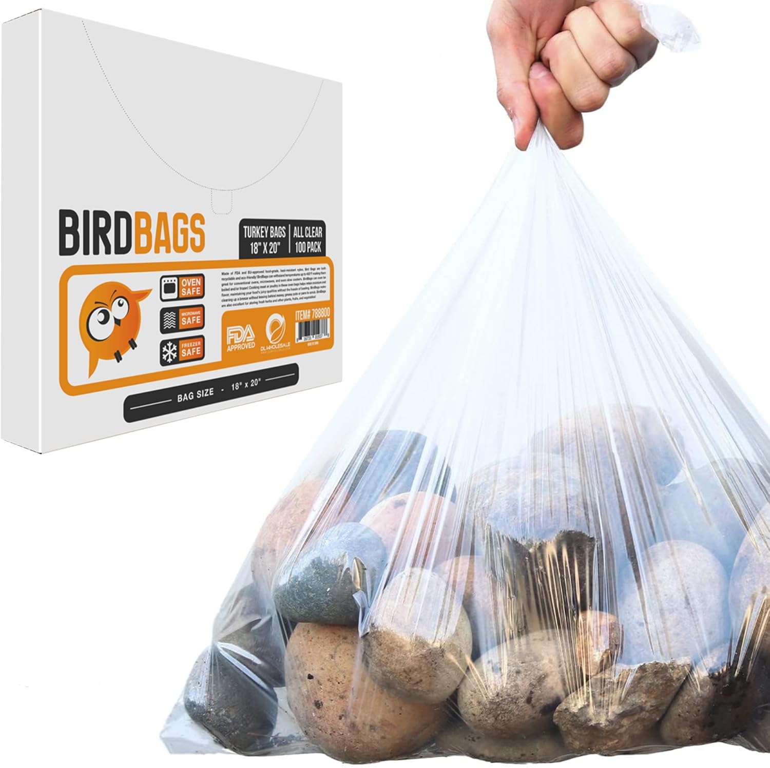 DL Wholesale BirdBags Turkey Bags, 18” x 20” 100 Pack, USA & EU-Approved, Freezer & Oven Safe, Great Heat-Safe 450*F Perfect for Cooking in Ovens & Brining, Heavy Duty Cook Bag for Turkeys