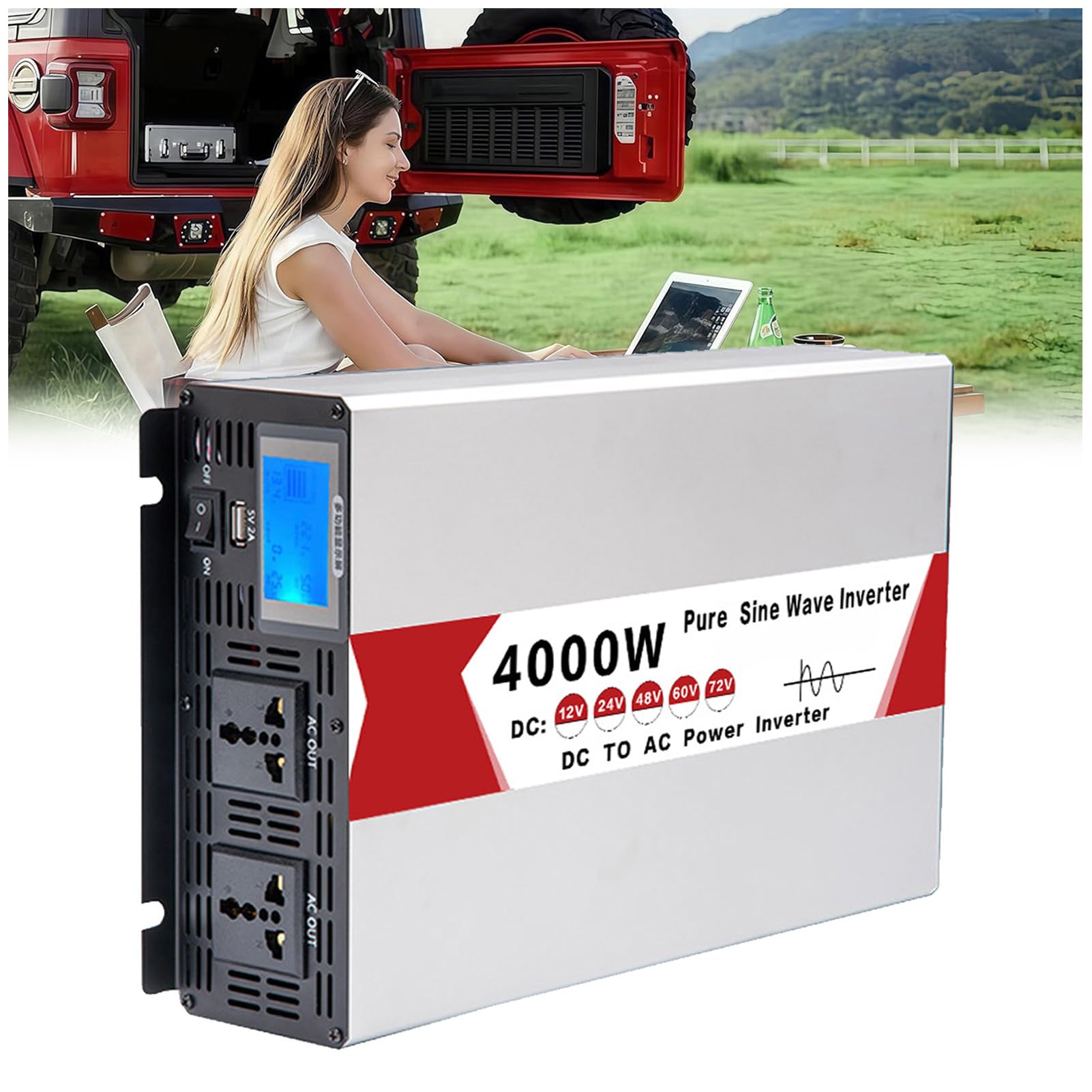 Convertitore Inverter a Onda Sinusoidale Pura da 4000 W CC 12 V/24 V/48 V/60 V/72 V, Ingresso CC, Uscita CA, Inverter Solare a Bassa Frequenza 110 V/240 V(Size:12v to 110v)
