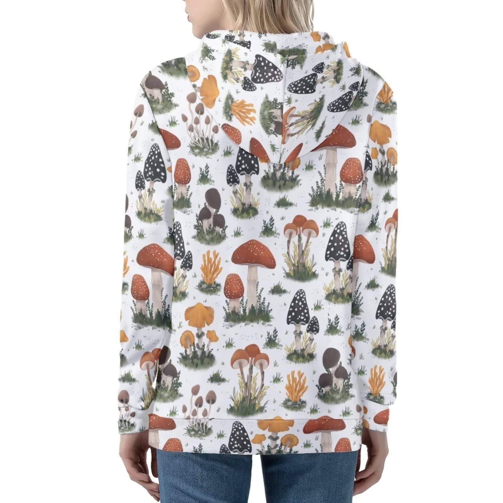 HUIACONG Damska bluza z kapturem zapinana na zamek błyskawiczny dla nastolatek sweter XS-5XL rozmiar, Różnorodność grzybów białe, XS