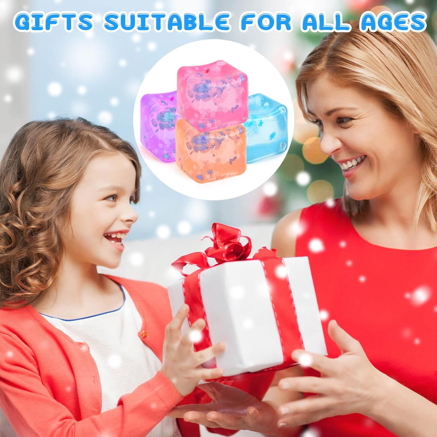 Gretex Ice Cube Fidget Toy for All Ages: 4 Pack Soft Cubes Sensory Fidget Ice Cube Stress Ball Squishy Cube Stress Relief Toys for Kids, Teens and Adults Party Favors, Birthday Gift for Kids Age 3+