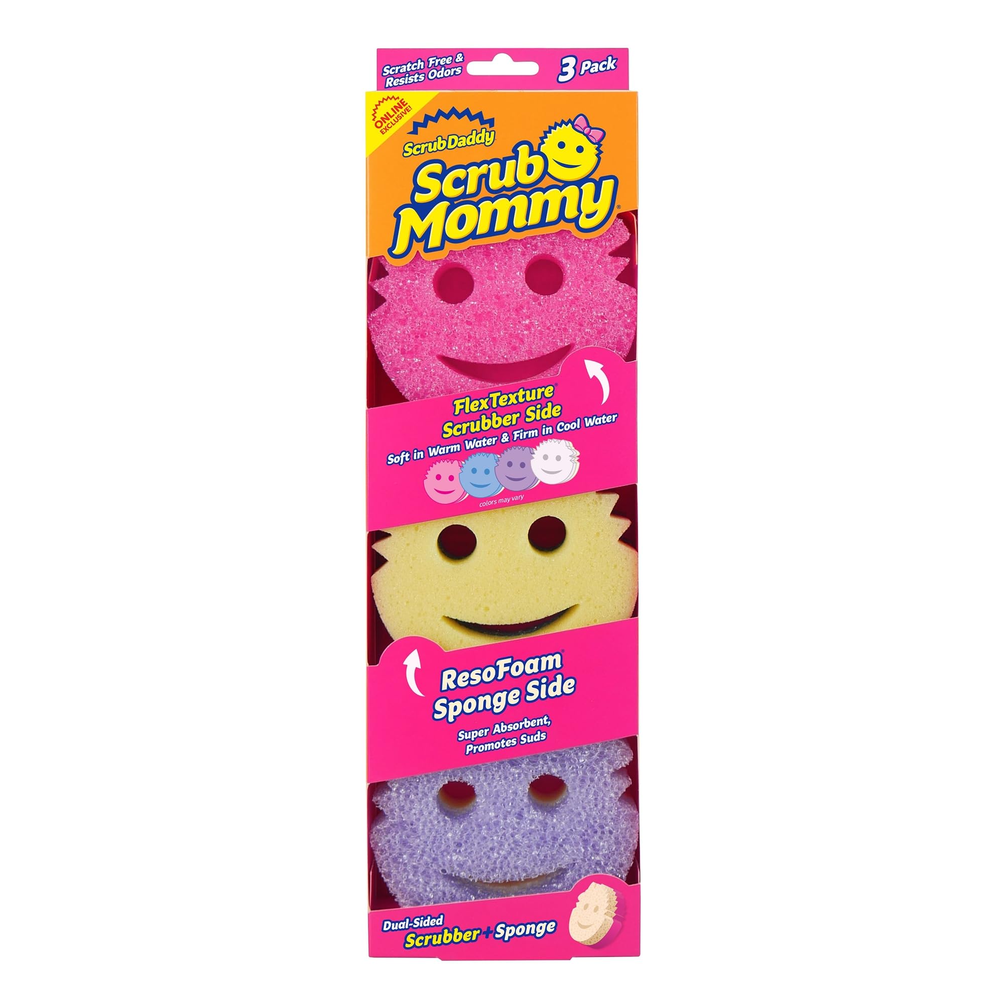 Scrub Mommy Kitchen Sponges - Dual-Sided Dish Sponges for Scrubbing - Non-Scratch Cleaning Sponges for Washing Dishes, Bathroom & Multi-Surface Cleaning - Online Exclusive (3 Count)