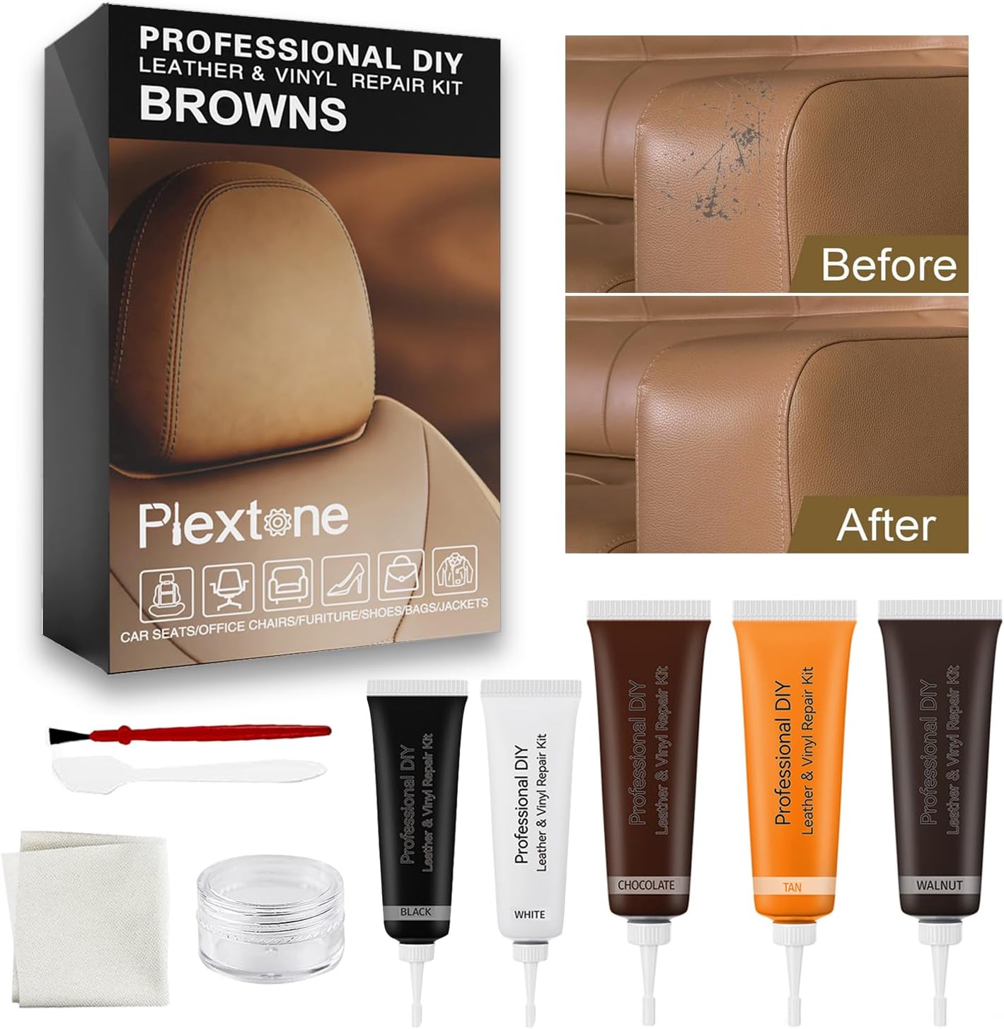 Plextone Kit de reparación de vinilo y reparación de cuero pequeño para bricolaje, parche de cuero y vinilo con facilidad para asientos de