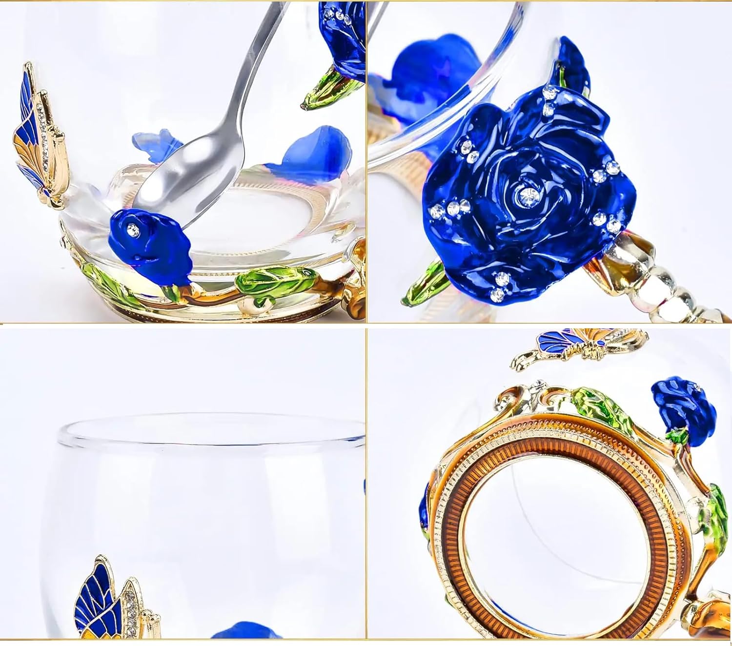 Tea Cup Gifts for Mom Women Mothers Day Glass Coffee Enamels Mug Birthday Butterfly Rose Gifts for Her Valentines Day Christmas Tea Cup with Spoon - Image 3