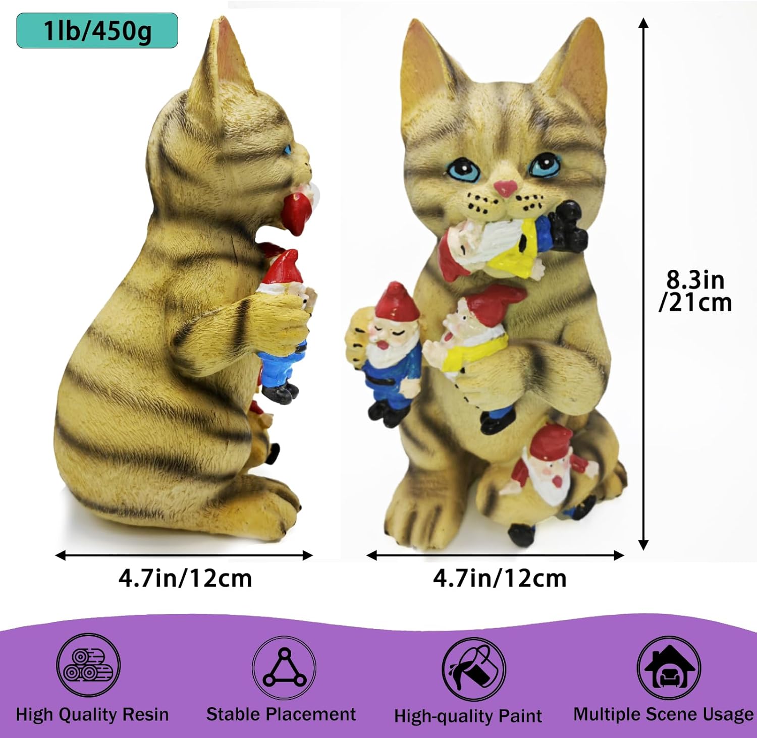 Cat Eating Gnomes Garden Statue Decor Funny Cat Statues Outdoor Garden Sculptures for Lawn Porch Patio, Balcony, Yard, Lawn Ornament Cat Lover Gifts - Image 6
