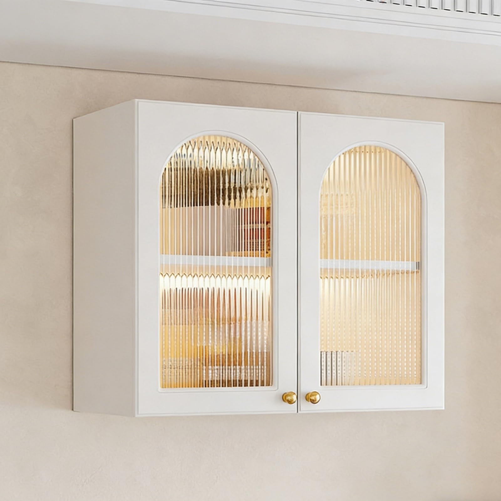BHGFYXBS Cream Arched Wall Cabinet Solid Wood Bathroom & Kitchen Sto With S Doors Floating Mcine Cabinet For Laundry & Pantry,60 * 40 * 60Cm/23.6 * 15.7 * 23.6In,60 * 40 * 60cm/23.6 * 15.7 * 23.6in