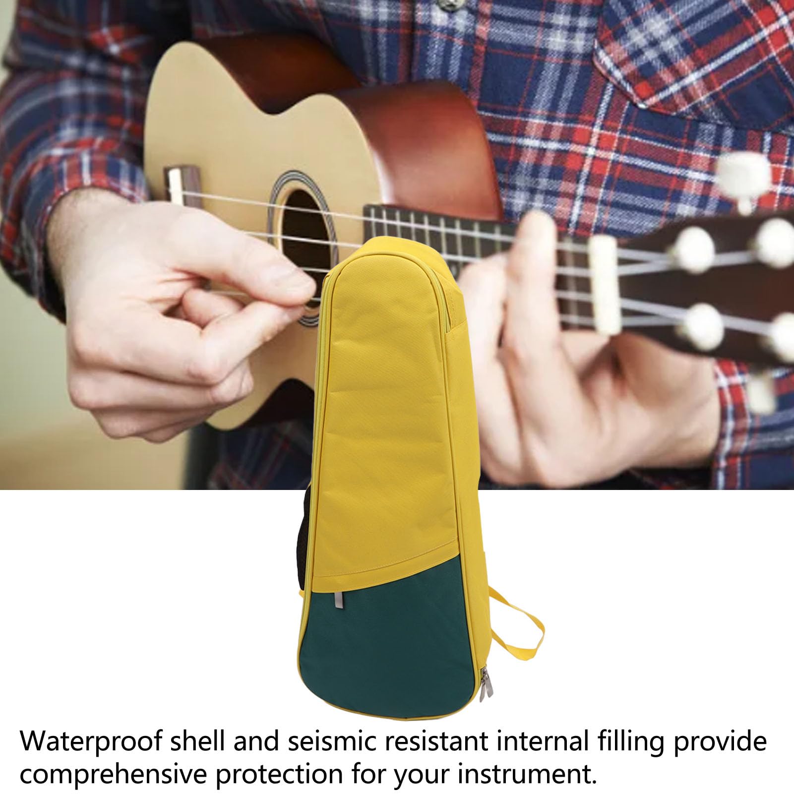 Keenso Zaino Imbottito per Ukulele con Spallacci Regolabili per Ukulele da 23 Pollici e 24 Pollici, Tessuto Oxford Impermeabile, Resistente e Protettivo (Giallo verde scuro)