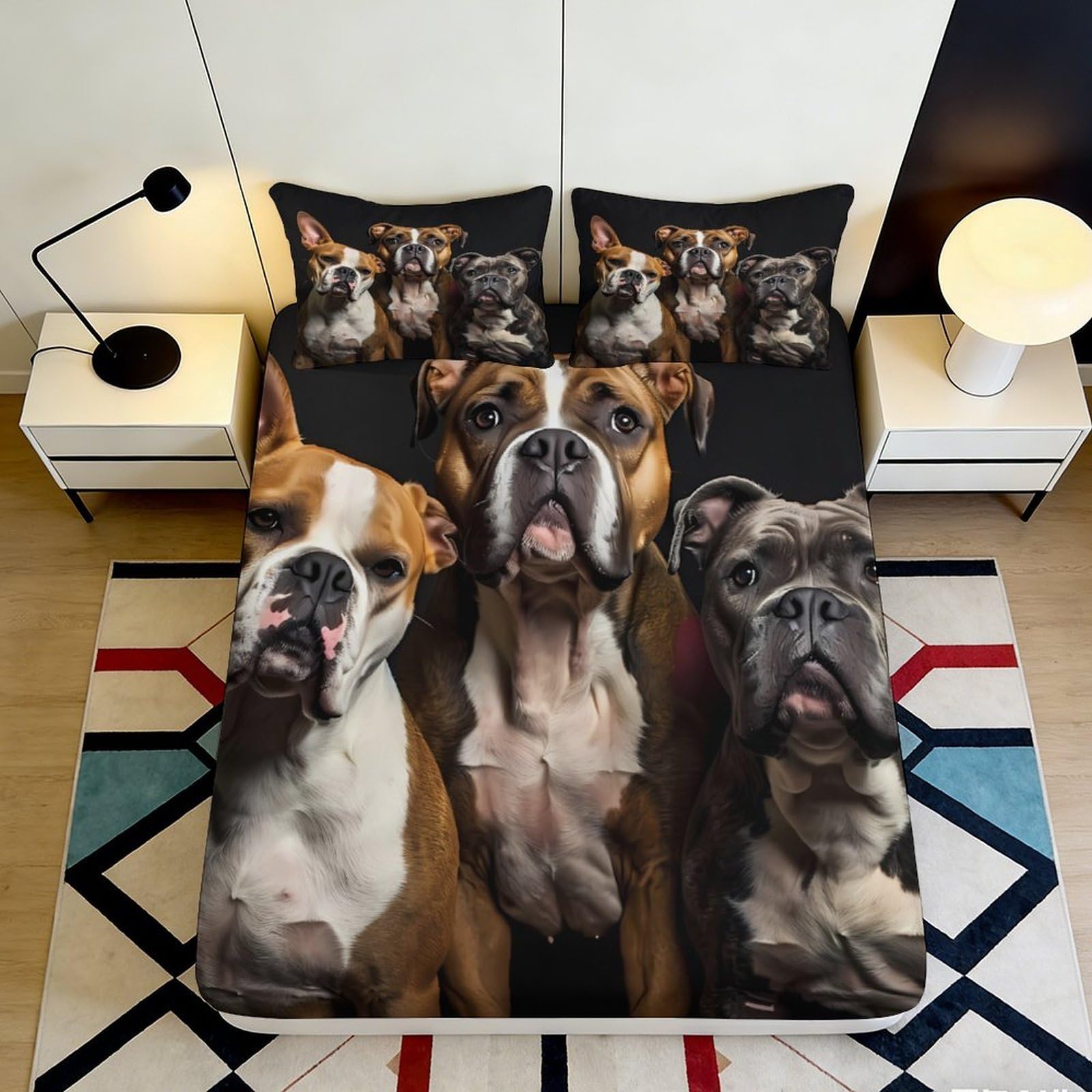 3D Printed Boxer Dog Fitted Sheet Microfiber Non-Slip Bed Cover for Bedroom Dorm Decor Easy Care 90x200x25cm