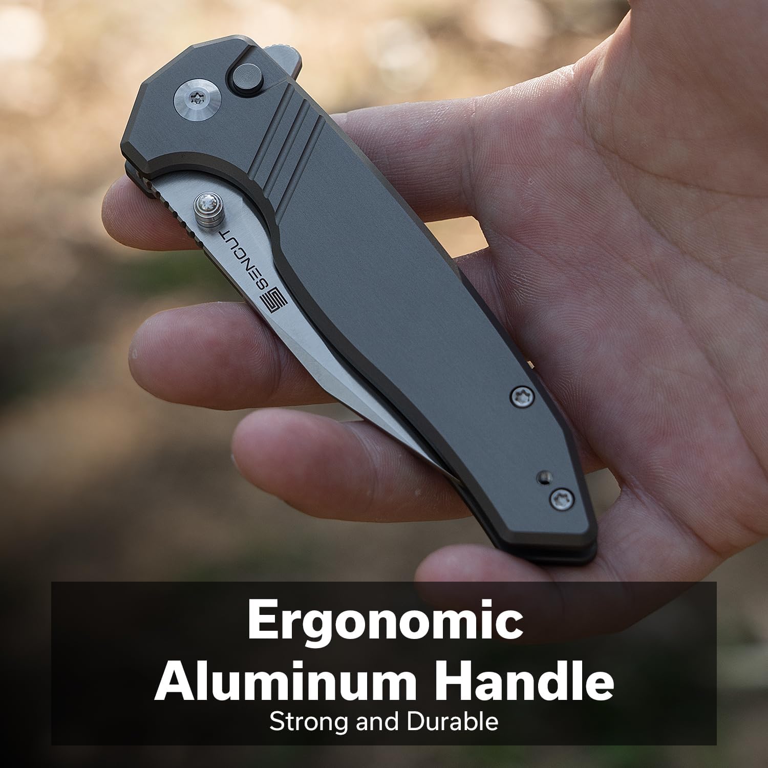 SENCUT Selkyris Pocket Knife, Folding Knife with Aluminum Handle, 3.36'' Blade EDC Knives for Outdoor Camping Gifts S25068-2(Gray)
