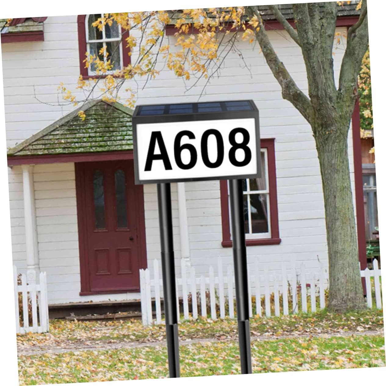 Solar Address Sign Light Outdoor Number Plaque Waterproof Solar-Powered Doorplate Light and Ground Stake 1 Set