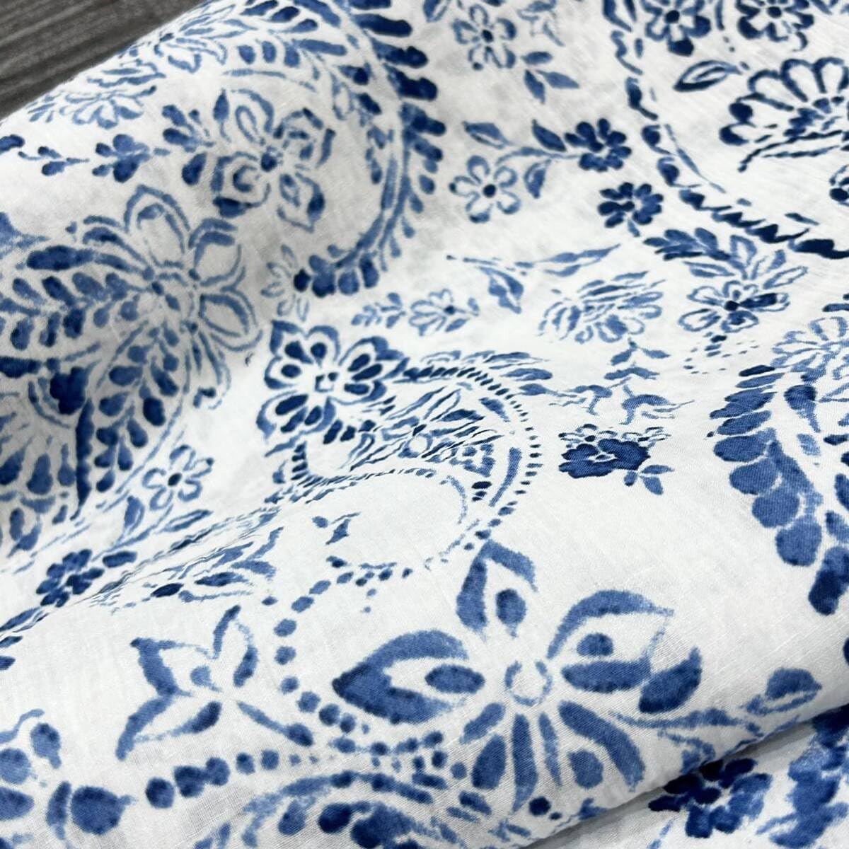 Amazon.co.jp: 美術サロン 近江ちぢみ 浴衣 綿藍捺染 ペイズリー 日本  