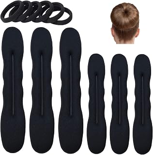 6 Pack Hair Bun Maker for Hair Donut Bun Maker, Easy Magic Snap Roll Sponge Bun Donut Hair Maker for Women With Hair Ties - Black