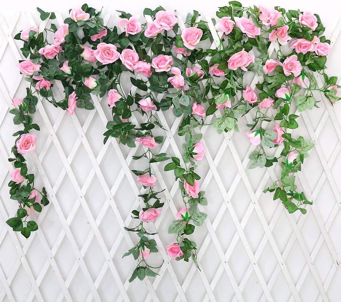 JUSTOYOU 2 Pack 7.2ft Artificial Fake Rose Garland Vines Hanging Silk
