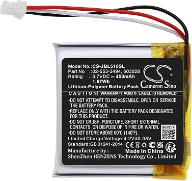 CS Cameron Sino 450mAh / 1.67Wh Replacement Battery for JBL Tune 510BT, 02-553-3494, 603028