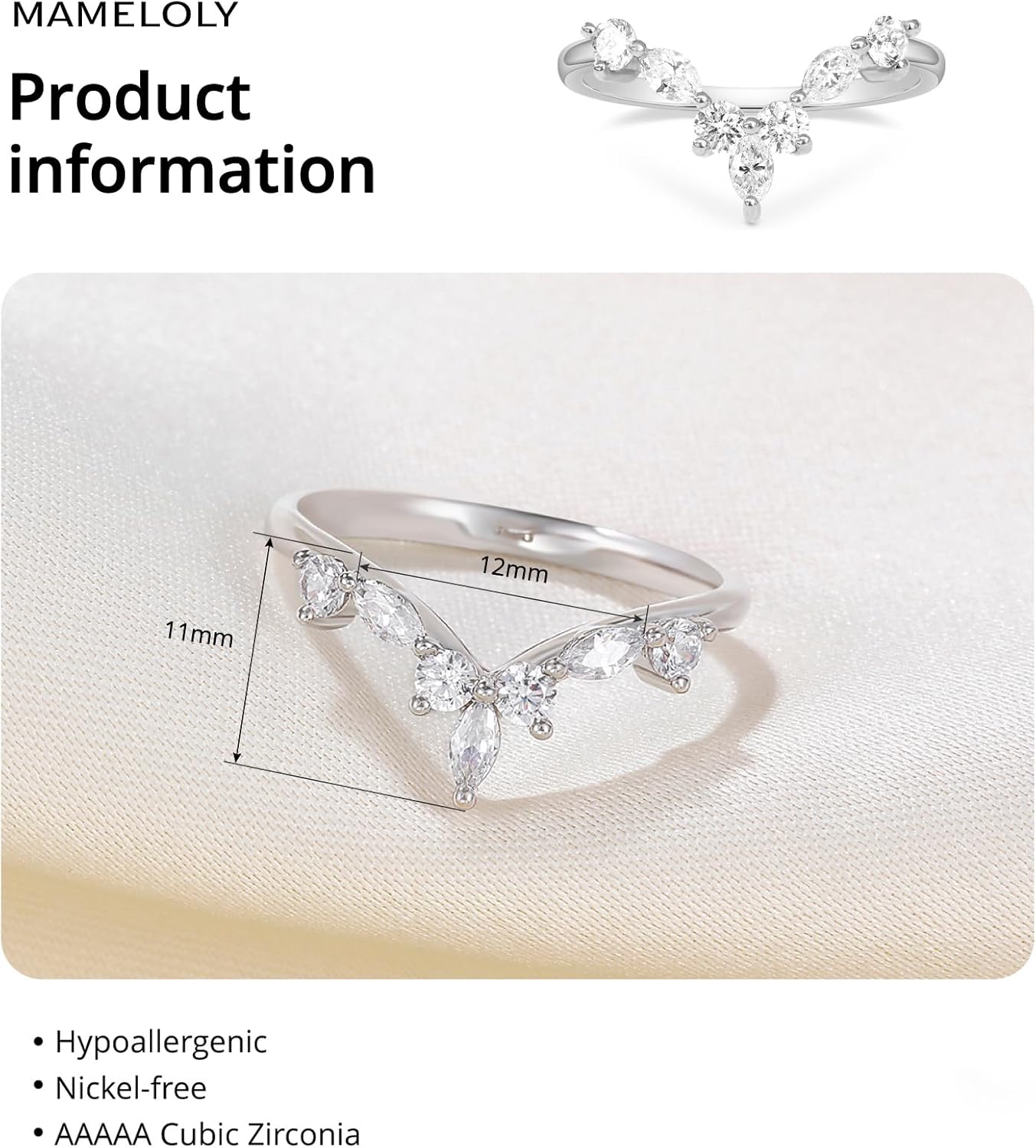 Mameloly Wedding Bands for Women Marquise & Round Shaped Stackable Cubic Zirconia CZ V Shape Curved Engagement Rings for Her Size 3-12 - Image 5