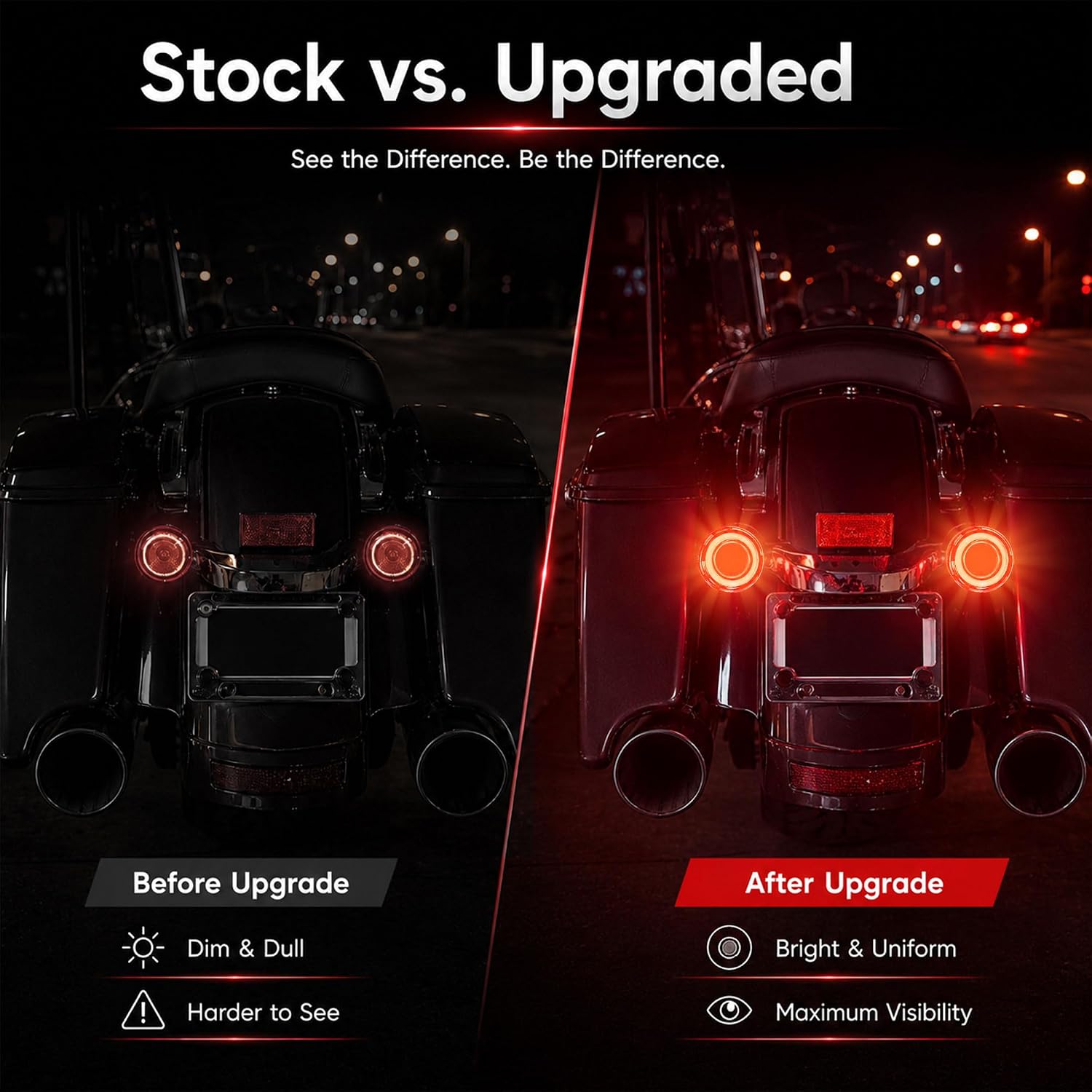 Motorcycle Rear Turn Signal Lights, Tracer LED Bullet Style