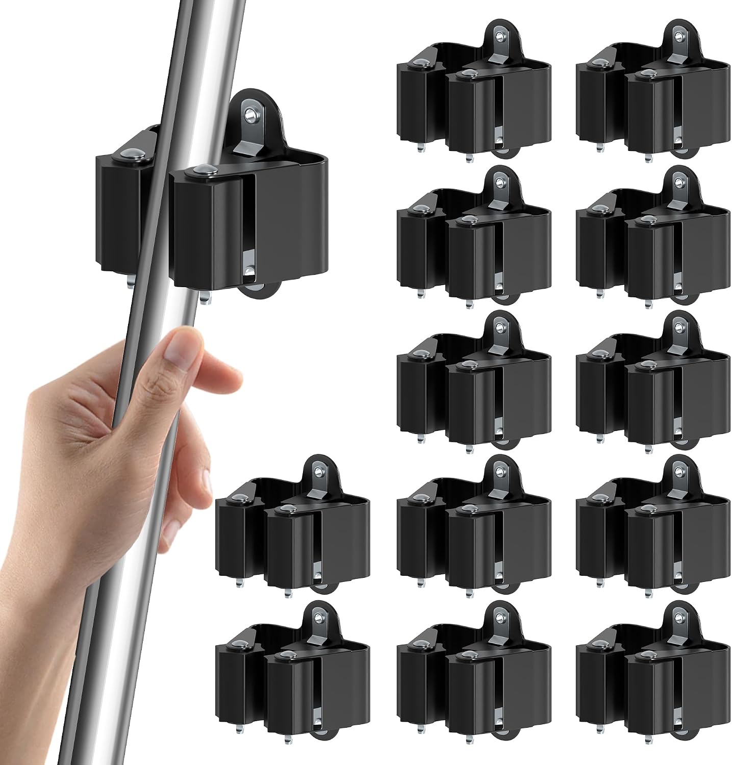 3-H Broom Holder Wall Mount 12 Pack, Stainless Steel Mop Hanger with Screws