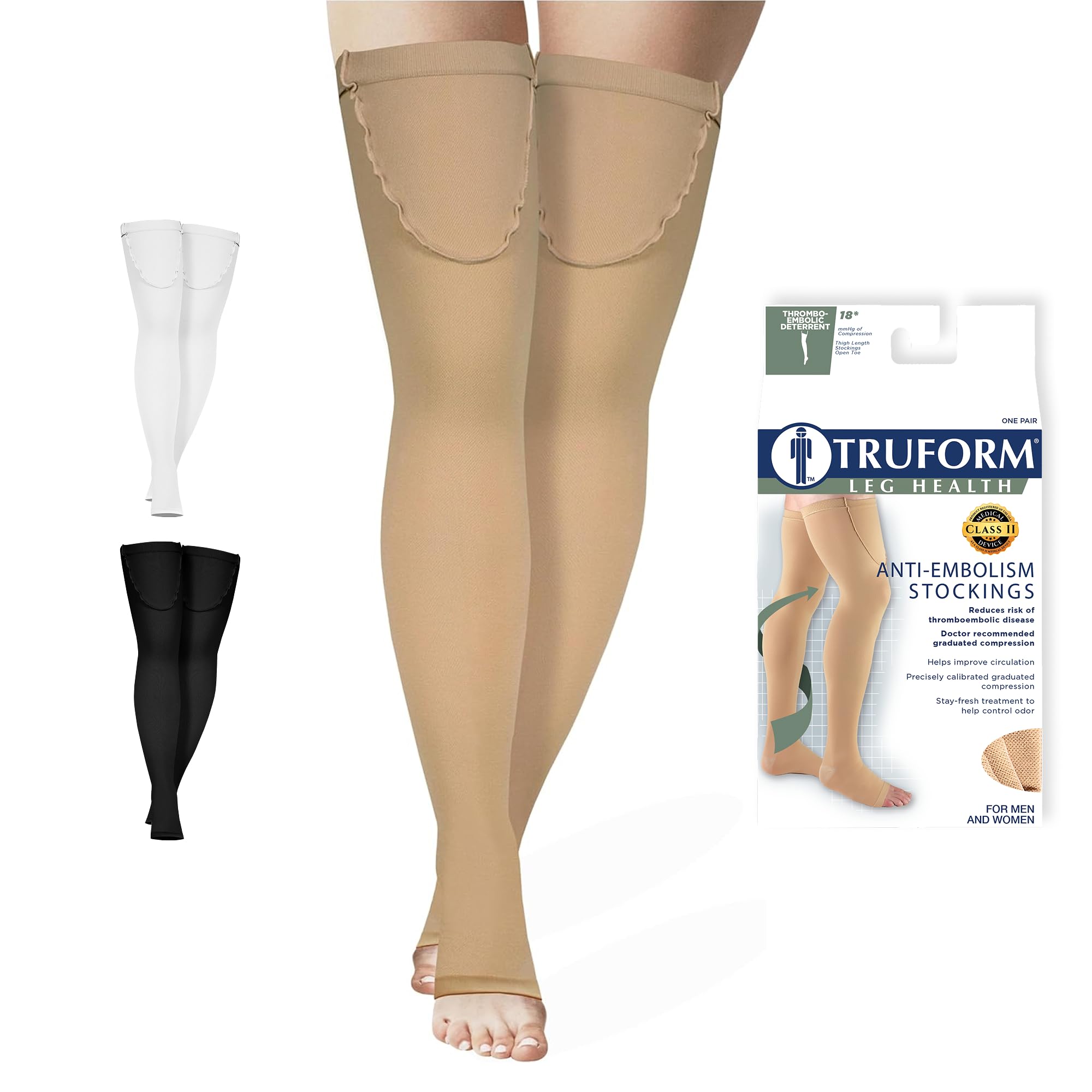 Truform Anti Embolism Stockings, Thigh High Post Surgery Recovery Hospital Style, 18 mmHg Compression for Men and Women, Full Length Ted Hose, Open