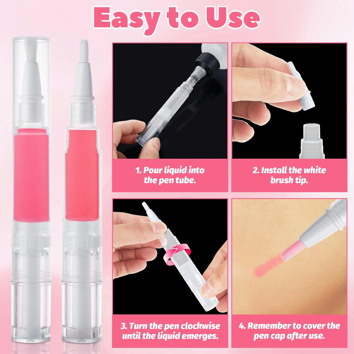 YAYODS 50 Pcs Empty Cuticle Oil Pen 5ml Nail Oil Pen Refillable Travel Transparent Twist Pens with Brush Tip for Nail Oil, Eyelash Growth Liquid Tube, Cosmetic Lip Gloss Container Applicators