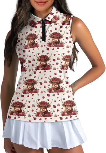 POLERO Western Golf Shirt Women Golf Tank Tops Tennis Collared Sleeveless Workout Activewear
