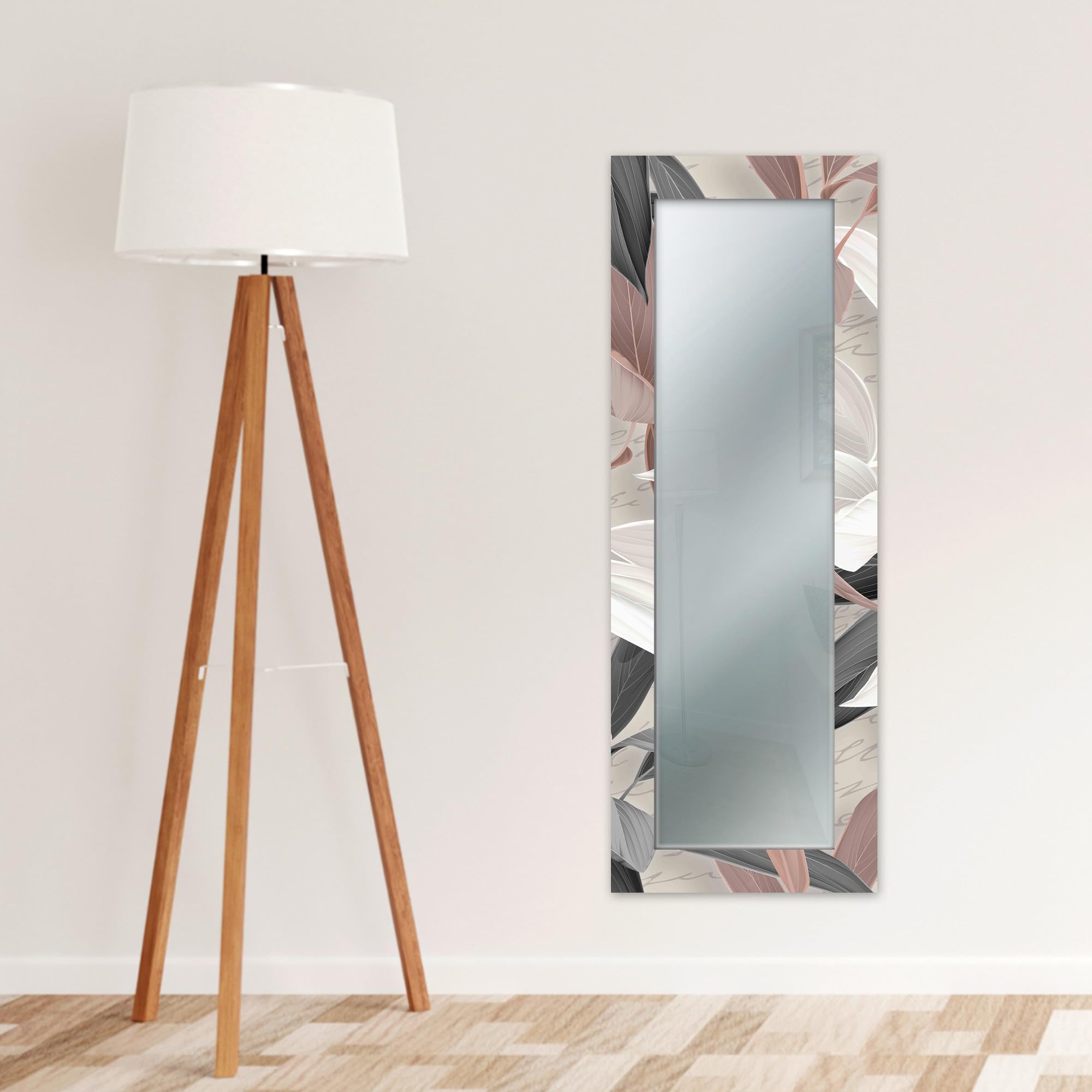 Lupia - Specchio da Parete Lungo MIRROR FANTASY LEAVES MIX 44x127 cm, Cornice Stampata, Design Moderno per Camera da Letto, Soggiorno, Ingresso, Specchio Corridoio, Specchio Design