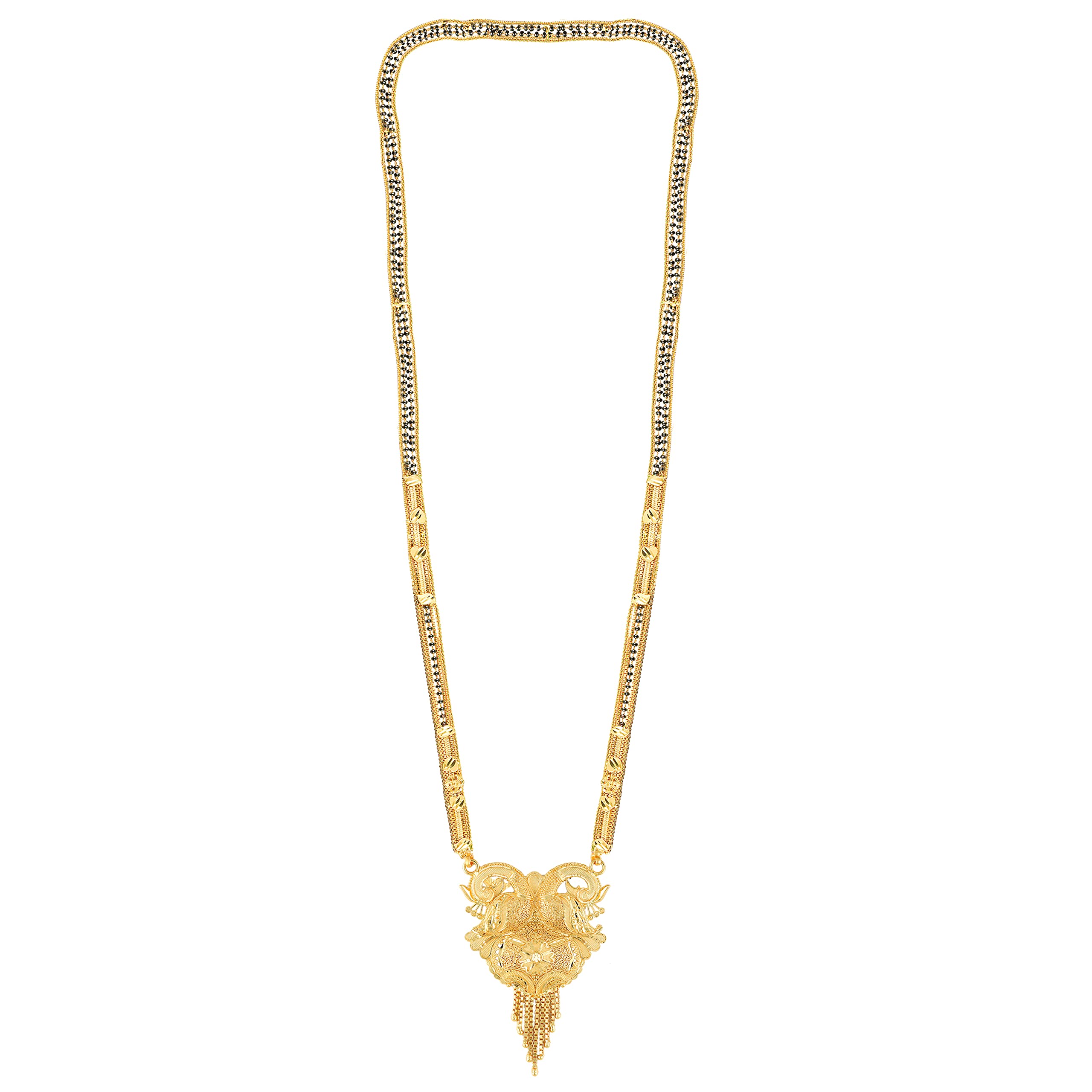 MEENAZWomens Peacock Mangalsutra Girls Ladies Temple South Indian Traditional 1 Gram Gold Stylish Maharashtrian Long Double Chain Wati Mangal Sutra Pendant Tanmaniya Black Golden Nallapusalu Chains