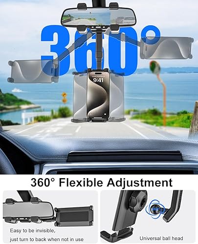 Miniatura 3 de Soporte para tablet para espejo retrovisor de automóvil diseño antivibración de 4 garras Soporte retráctil giratorio de 360 para teléfono para