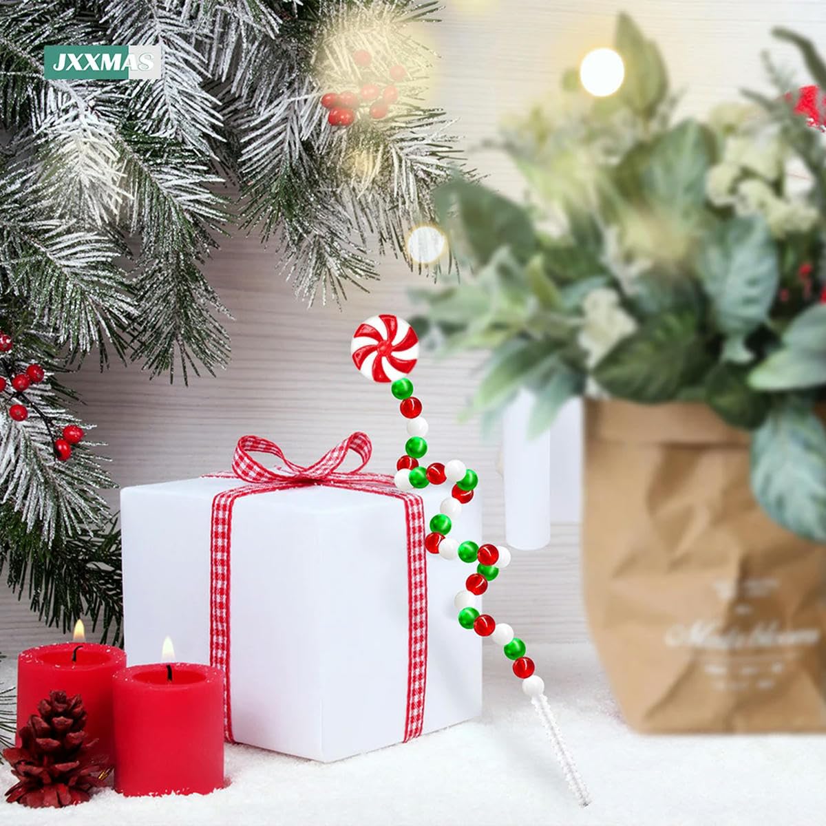 24/36/50 pz Natale Rosso Bianco Campane Candy Cane Ornamenti per Albero di Natale Top Decor Casa Vaso di Riempimento Ghirlanda partito MIX ROSSO VERDE-50 pz
