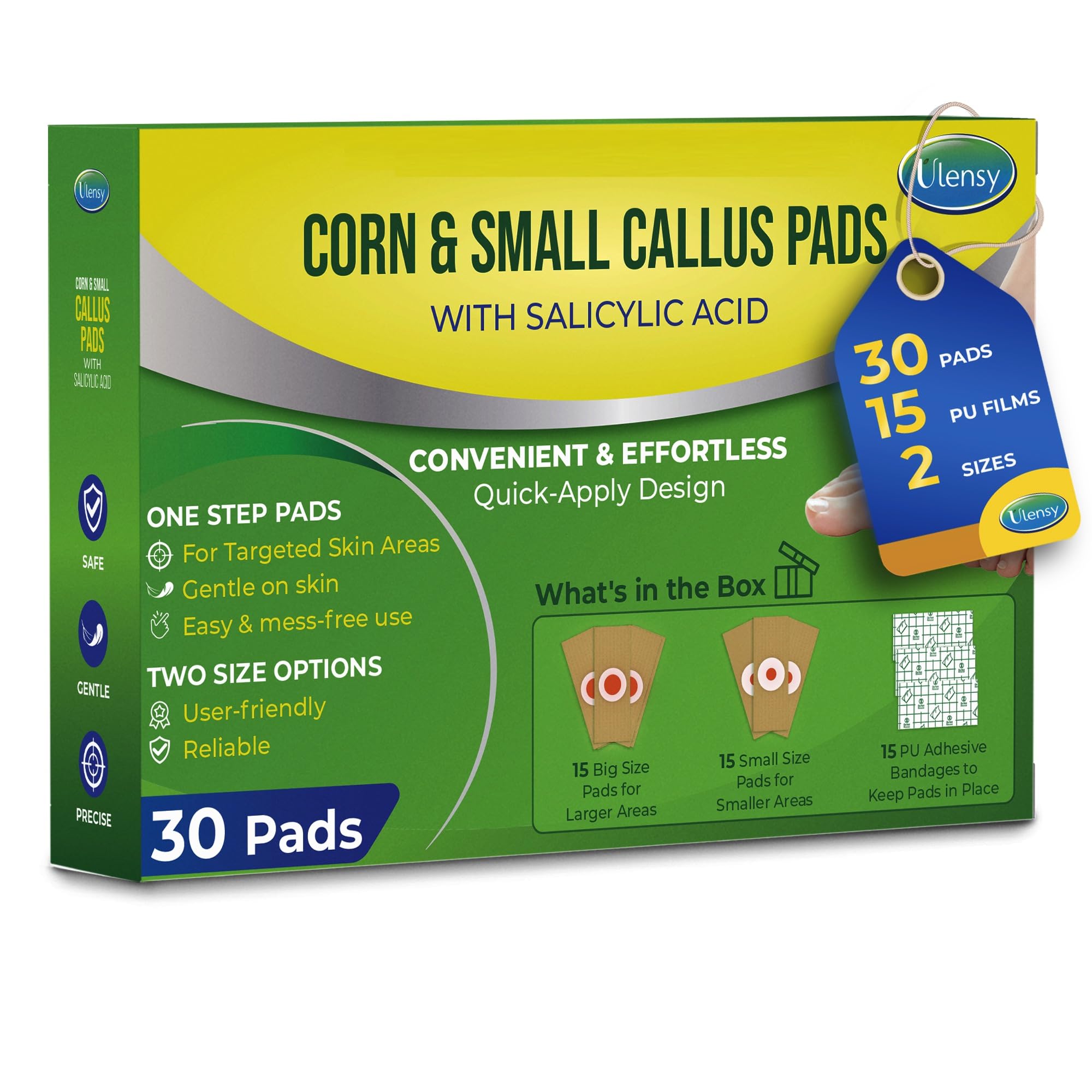 Corn Remover Pads for Feet Toes: 30 Pack 40% Salicylic Acid Extra Strength Treatment - Fast Effective Medicated Bandages for Adults Seniors Teens Athletes Runners Hikers Workers Men Women