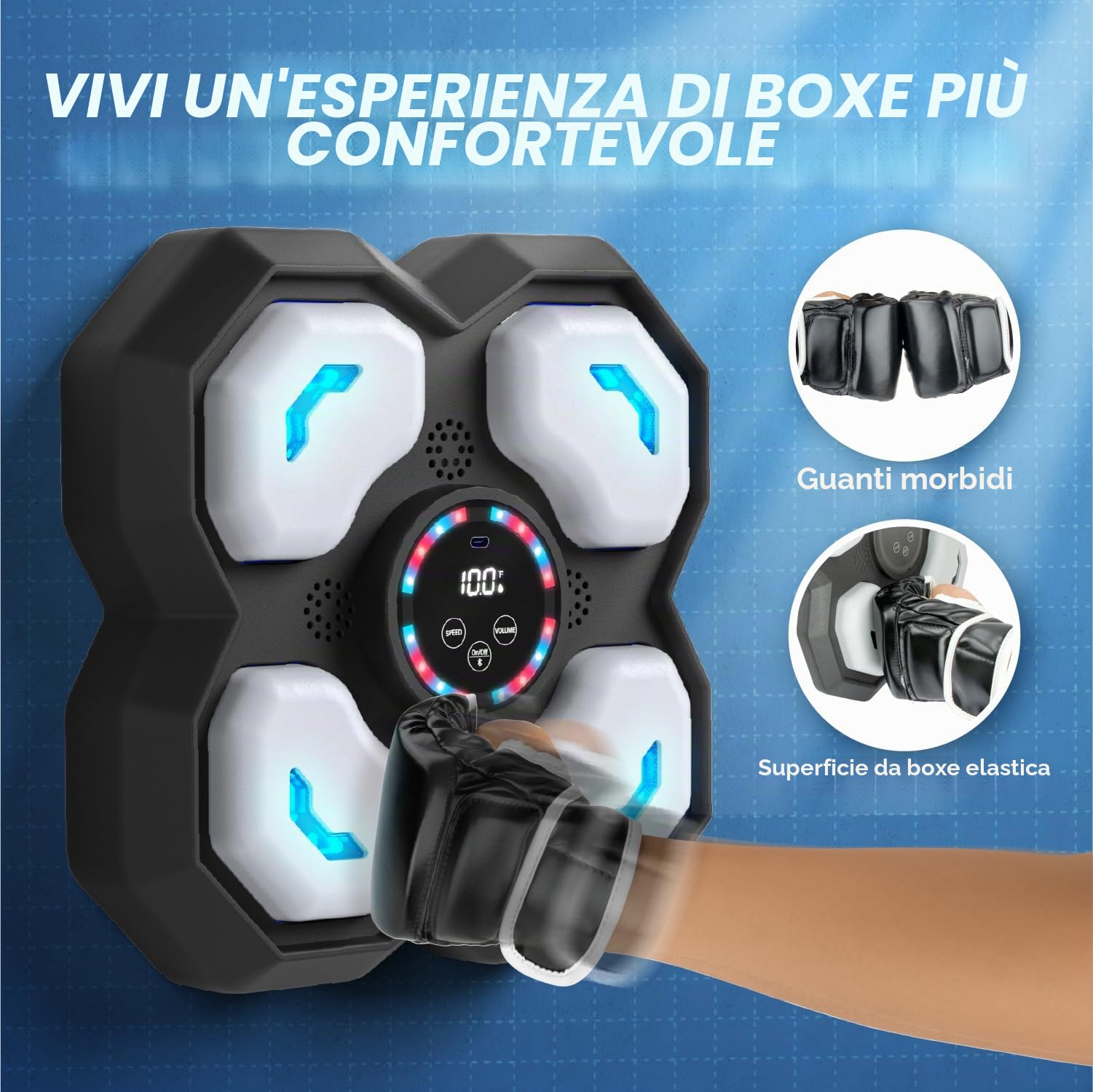 snookids Music Boxing Machine per bambini, con luce a LED, elettronica da boxe, con guanti da boxe, Smart Music Punch Sport Dispositivi con 9 modalità di velocità, controllo del volume, modalità