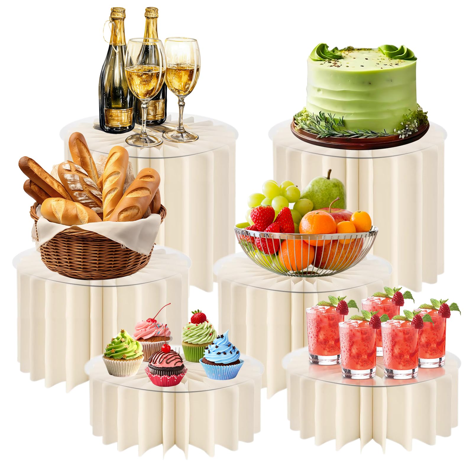 Lot de 6 Presentoir Aperitif Buffet Pliable, Presentoir Gateau 3 Tailles | Rehausseurs de Buffet, Support Gateau en Acrylique et en Carton pour Traiteur, Desserts, Figurines, Bijoux, Mariages