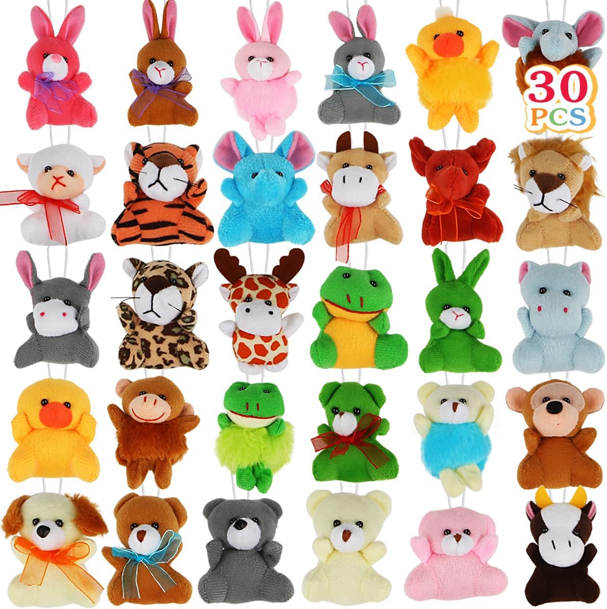 Aitbay 30 Pack Mini Plush Animals Toys Set, Cute Small Stuffed Animal Keychain Set for Party Favors, Goodie Bag Fillers, Carnival Prizes for Kids, Prize Box Toy Assortment for Classroom Rewards