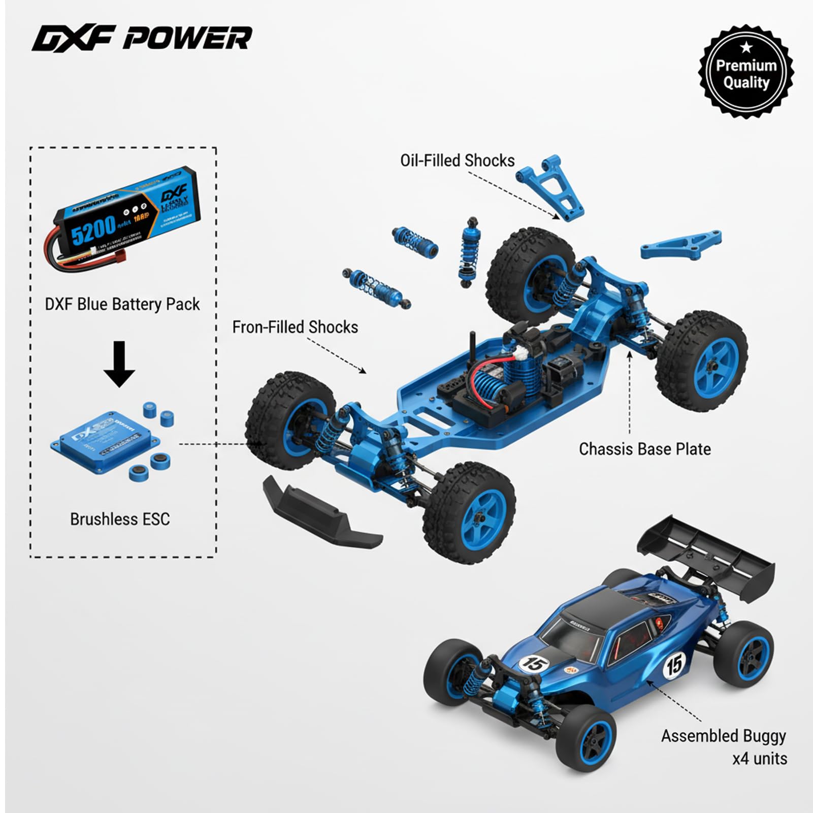 Pack De 2 Baterías Lipo DXF 3S 11.1V 5200mAh 80C Con Conector EC5 – Alta Potencia Para Helicópteros, Aviones Y Coches RC