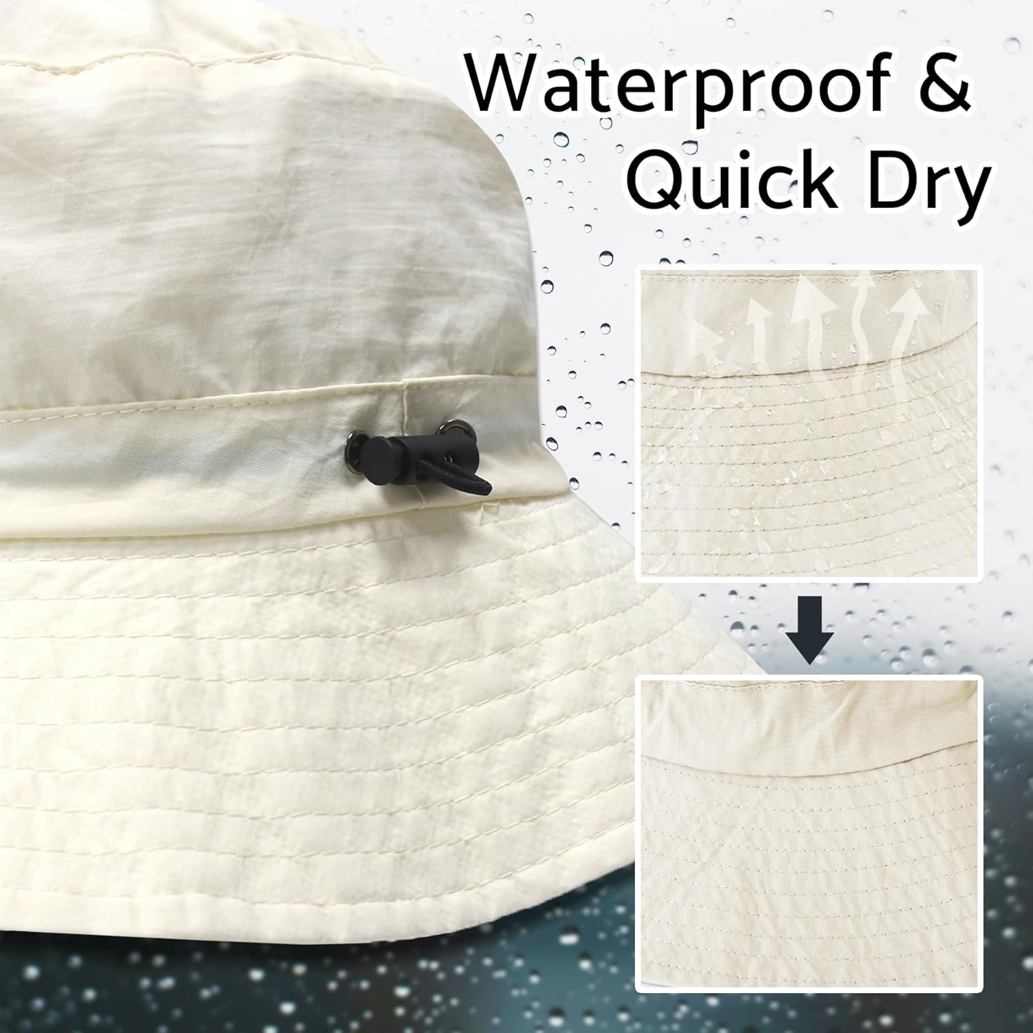 PFFY Quick Dry Waterproof Packable Bucket Hat for Women Men Outdoor Sun Hats with Detachable Chin Strap - Image 2