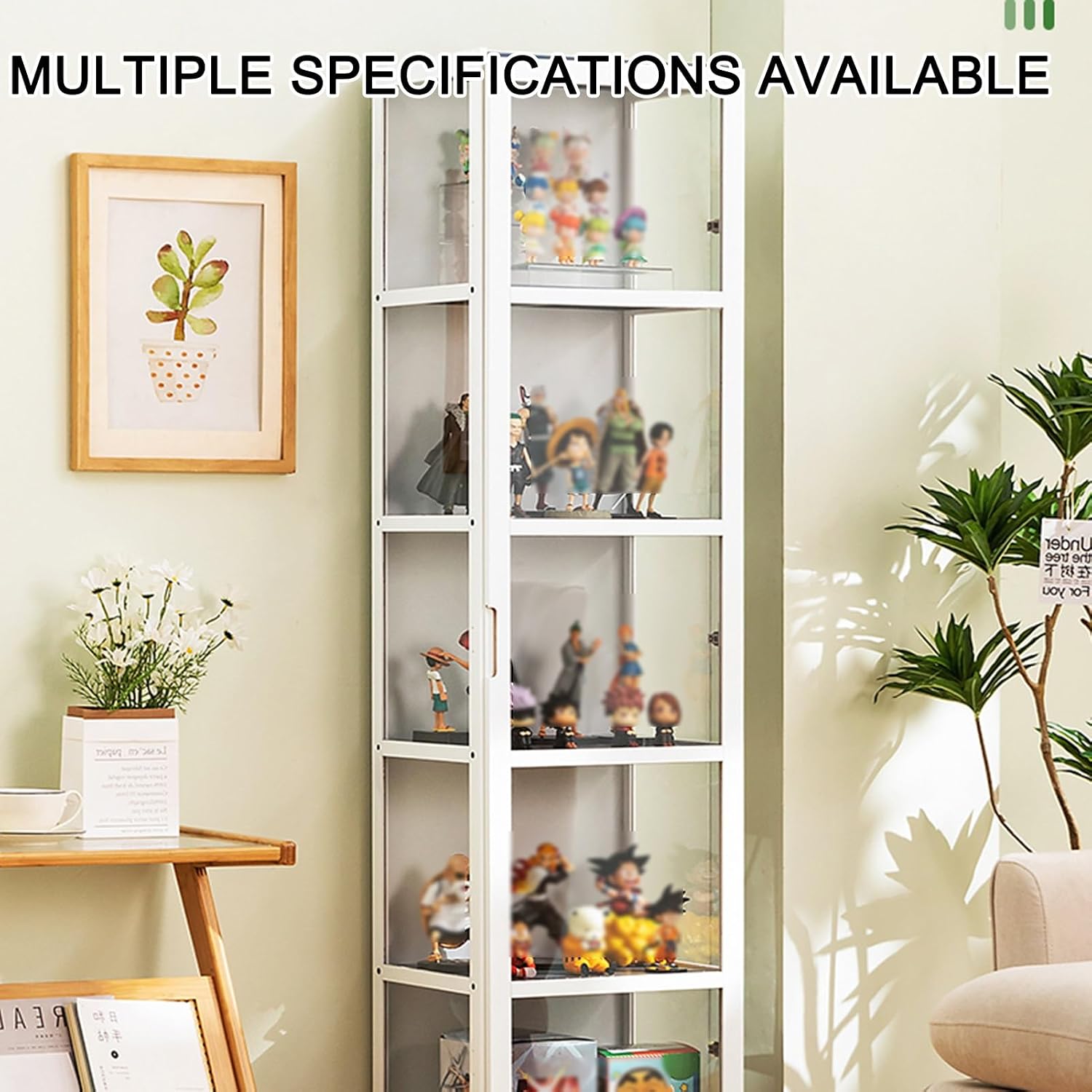 Curio Display Cabinet, Display cases for collectibles, Door Alone Display Case Curio Cabinet Glass Display Shelf Bamboo Storage Cabinet, Strong Load-bearing Capacity ( Color : B , Size : 161*42*33cm/6