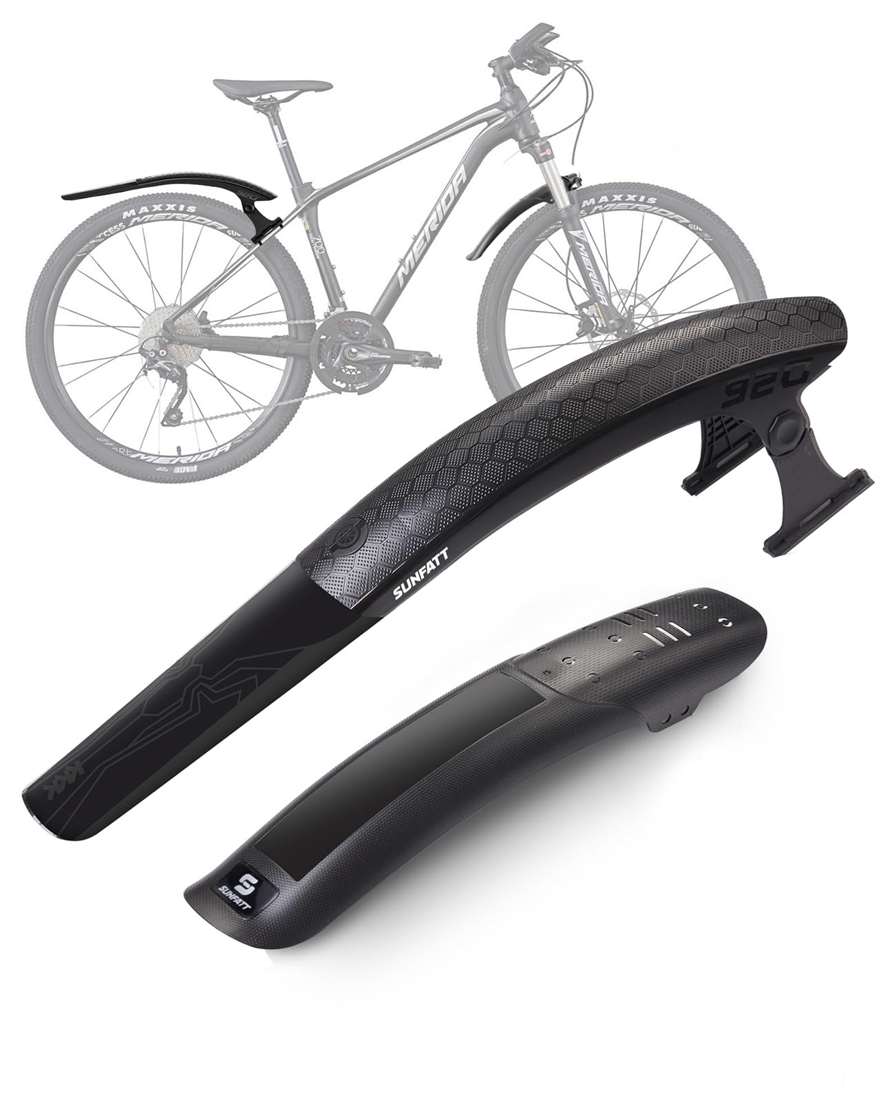 MTB Fahrrad Schutzblech Set Vorne & Hinten für E-Bike (24-29 Zoll) | BOHRUNGSFREIE MONTAGE:Verstellbarer Spritzschutz vorne & hinten für 24-29" MTB & E-Bike.Wichtig: Nicht für V-Brakes