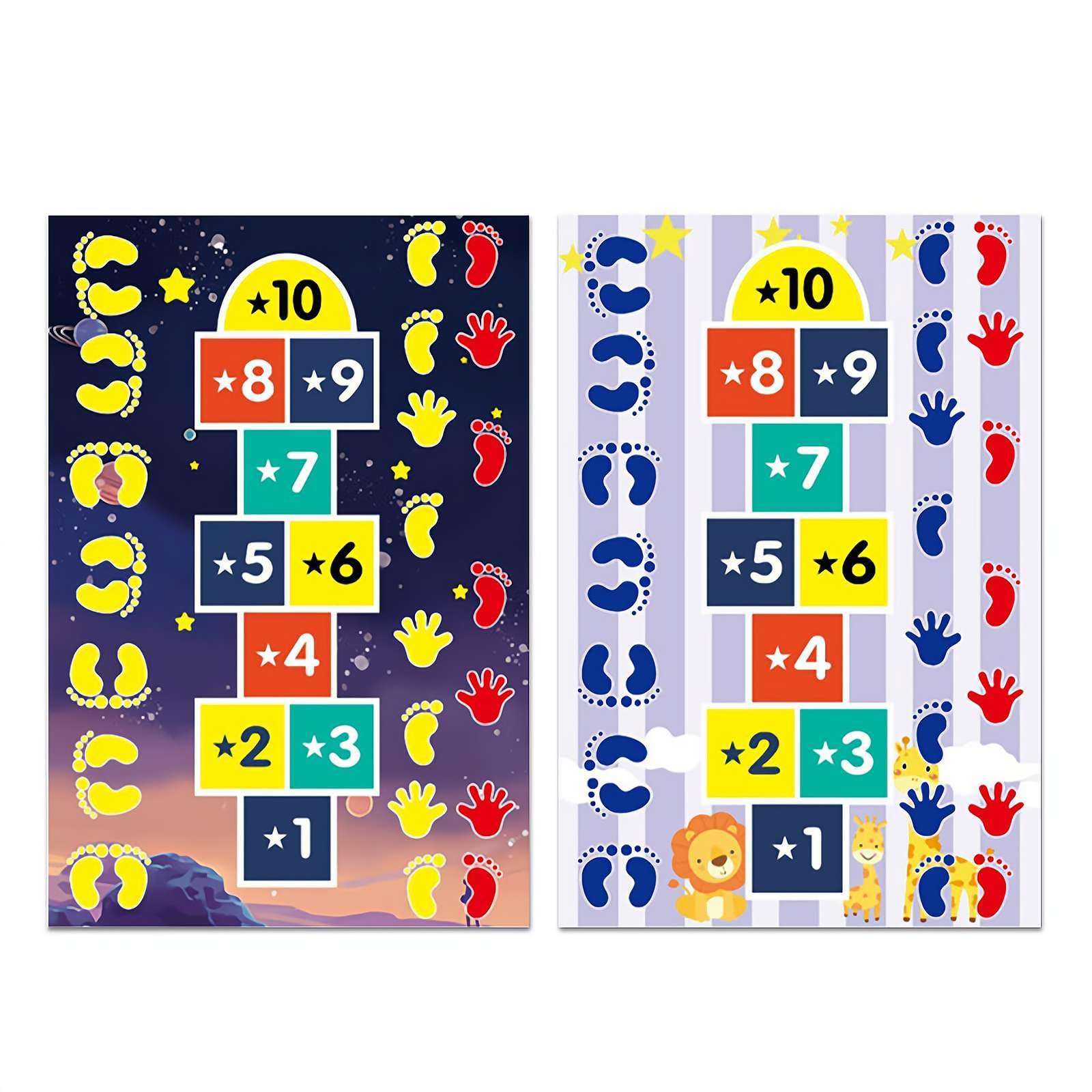 2pcs/set Slippery Hopscotch for Kids, Hopscotch Puzzle Mat, Hopscotch Outdoor Game, Hopscotch Mat Slippery Hopscotch is Hilarious, Interactive Slippery Hopscotch Game for Kids Boys Girls