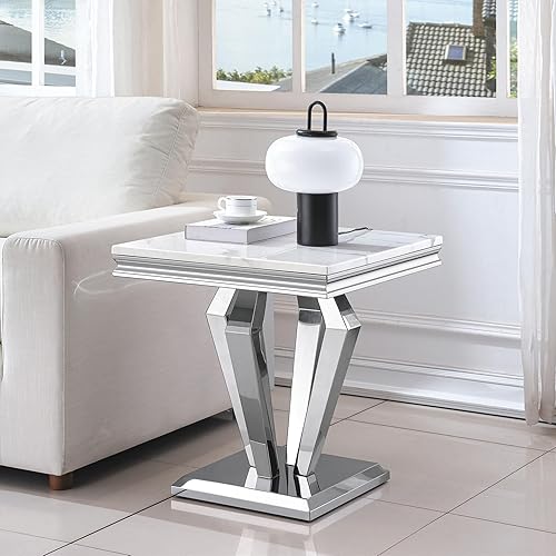 Miniatura 43 de SSLine Mesa de Centro Rectangular de Mármol Sintético para Sala de Estar, Mesa Central Moderna de Mármol Blanco de Lujo con Base de Diamante Mesa de