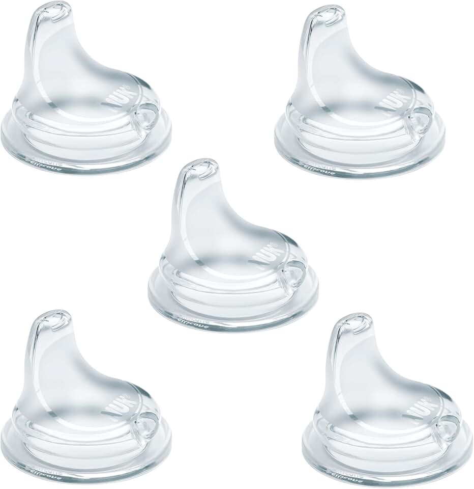 NUK Replacement Silicone Spout for Select NUK Cups, Spill-Proof, Soft Spout, Dishwasher-Safe, BPA-Free, Clear, Pack of 5