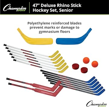 Champion Sports Rhino Stick Hockey Set Durable ABS Sticks, Non-Marring Blades, Multiple Sizes Complete Sets