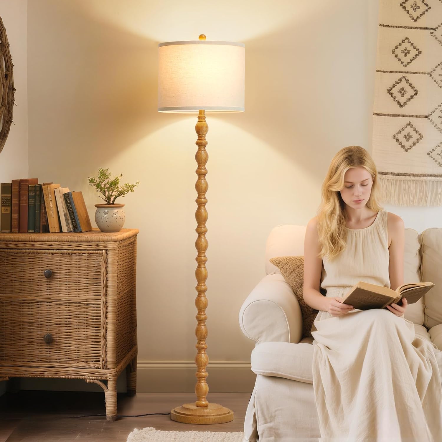 Luvkczc 62" Rustic Floor Lamp with Adjustable Color Temperatures, Retro Farmhouse Standing Lamp for Living Room, Bedroom, Corner, Dining Room - Rotary Switch Resin Floor Lamps for Home (Brown)