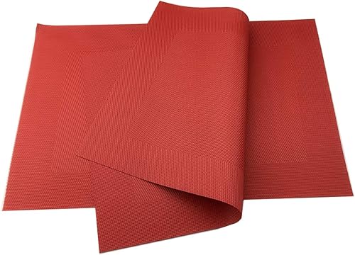 Miniatura 8 de Gugrida Juego de 6 manteles individuales de vinilo rojo resistentes al calor, antideslizantes, lavables, color rojo