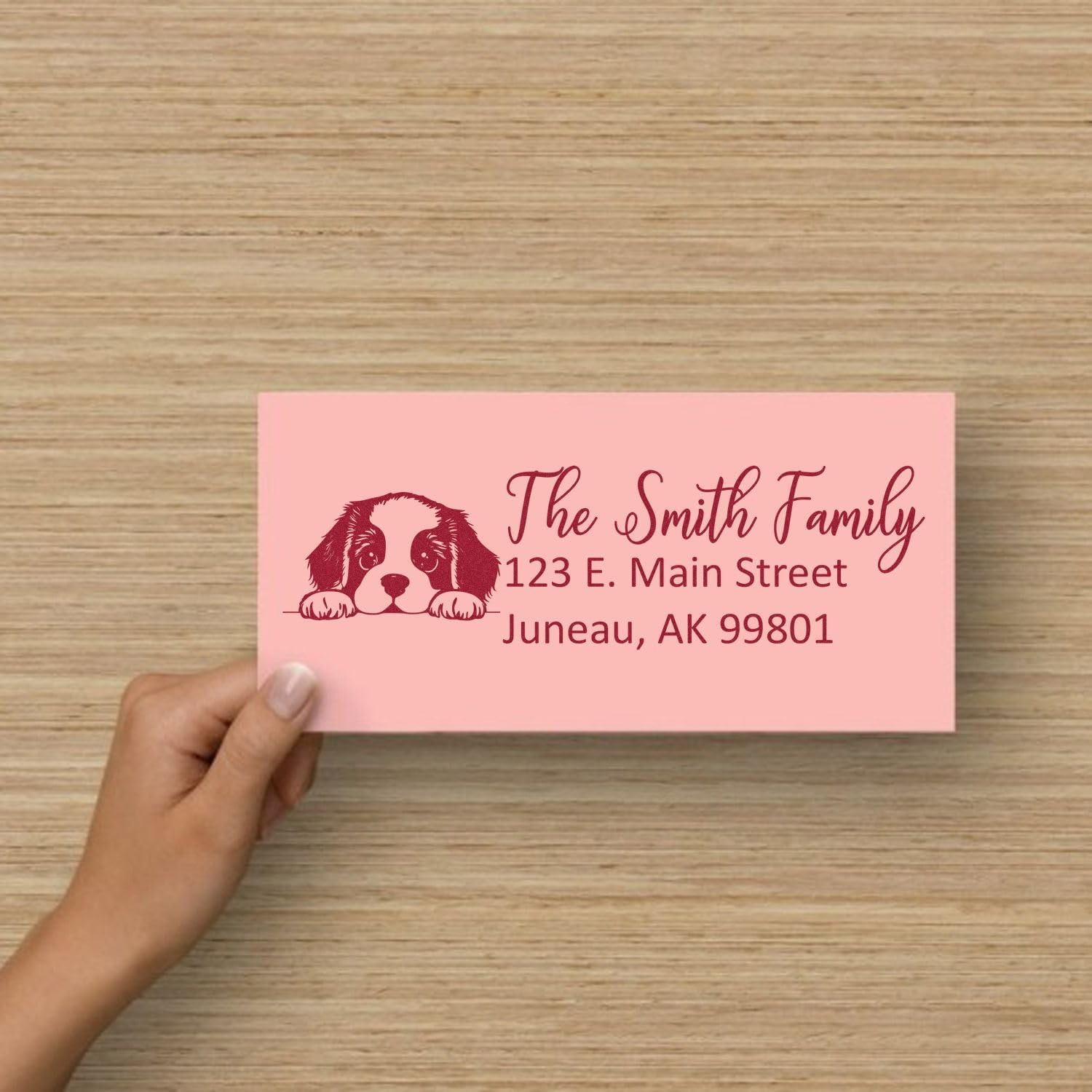 St Bernard Customized Address Stamp - Self-Inking, Clear Imprints, 11 Ink Colors, Size 7/8 x 2-1/4, St Bernard Peeking Puppy Dog Design, Personalized Address Stamper, Business & Personal Use