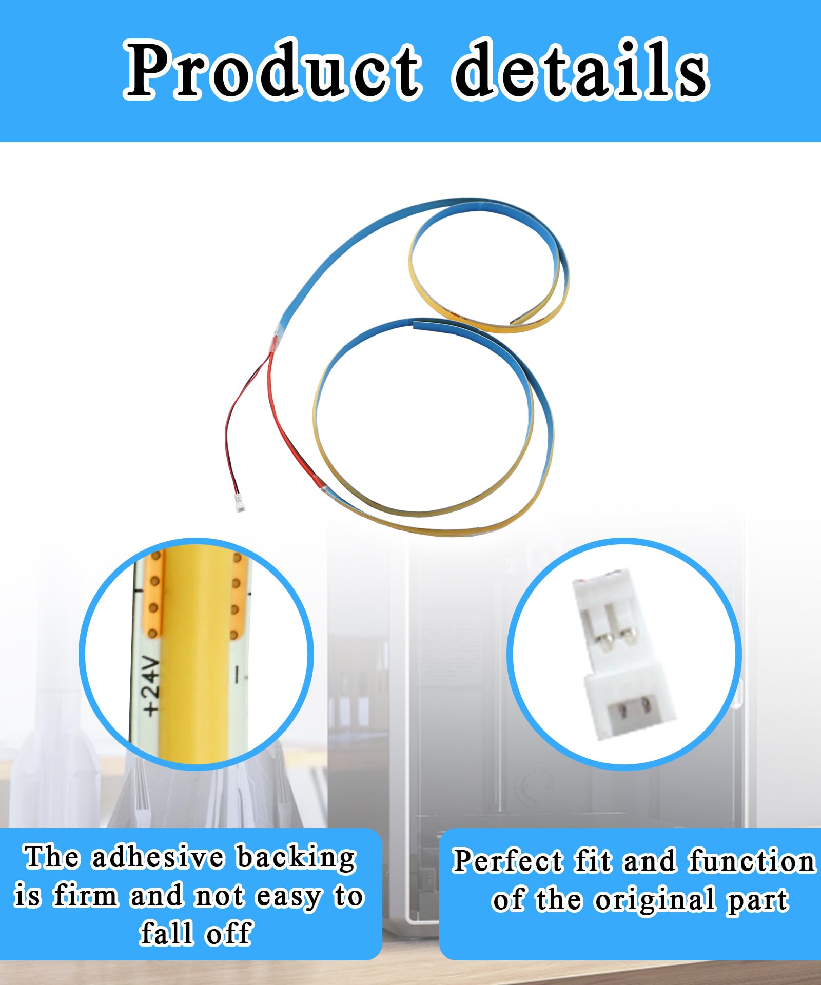 LED-Lichtstreifen passend für Creality K2 Plus K2P 3D-Drucker-Ersatzteile, 24 V weiße Farbe und helles LED-Lichtleisten-Set