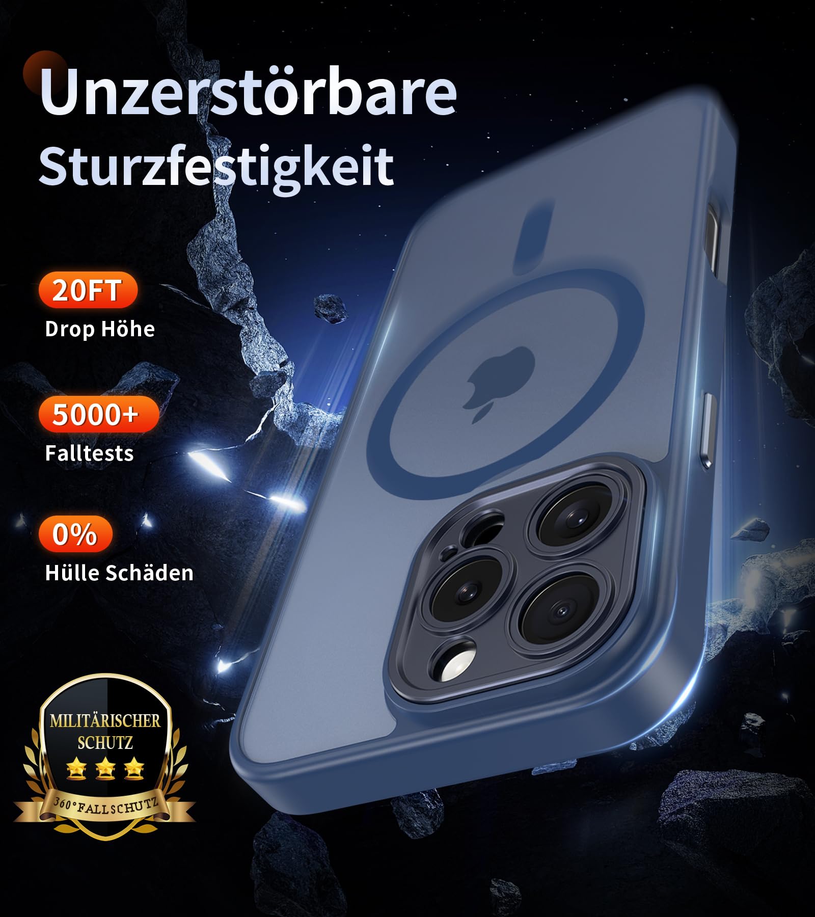 FLLAO Cover Magnetica per iPhone 16 Pro Max Custodia e 2 Pellicole in Vetro Temperato, Cover iPhone 16 Pro Max Compatibile con Magsafe, Traslucida Sottile Antiurto Protettiva Case, Blu Tempesta