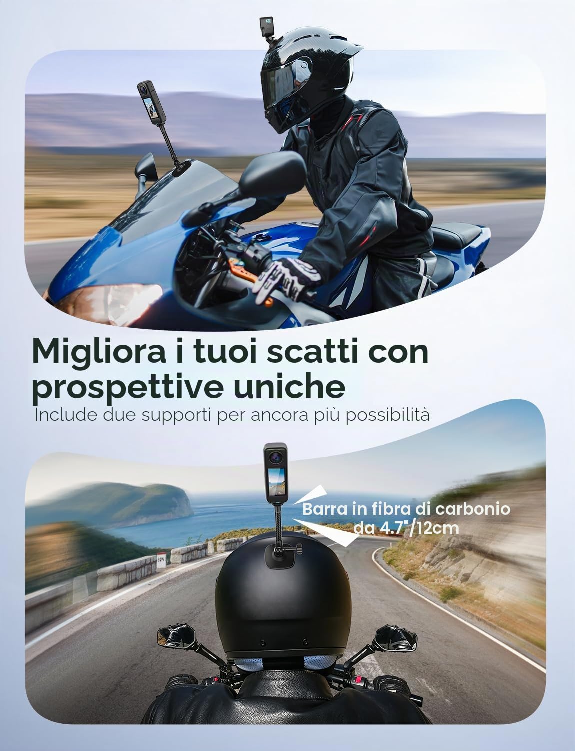 Supporto adesivo flessibile compatibile con Supporto casco per Insta360 X5/X4/X3/Ace Pro, per GoPro HERO Action Camera, Kit base per DJI Osmo Action e accessori per telecamere sportive.