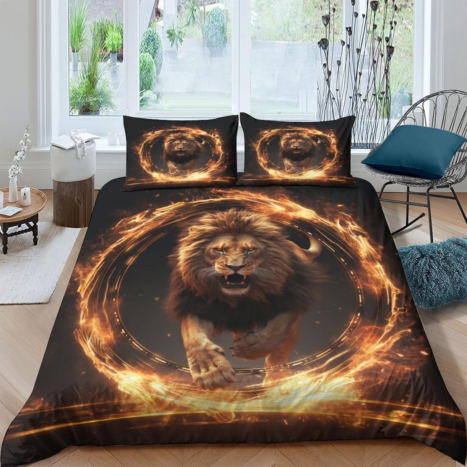 Housse de couette lion douce anti-plis avec fermeture éclair pratique