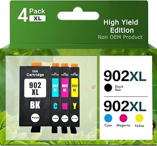 902XL Ink Cartridges Combo Pack Compatible for HP 902XL HP 902 XL with Officejet Pro 6978 6960 6962 6968 6954 6958 6950 6951 6970 Printers (Black, Cyan, Magenta, Yellow, 4 Pack)