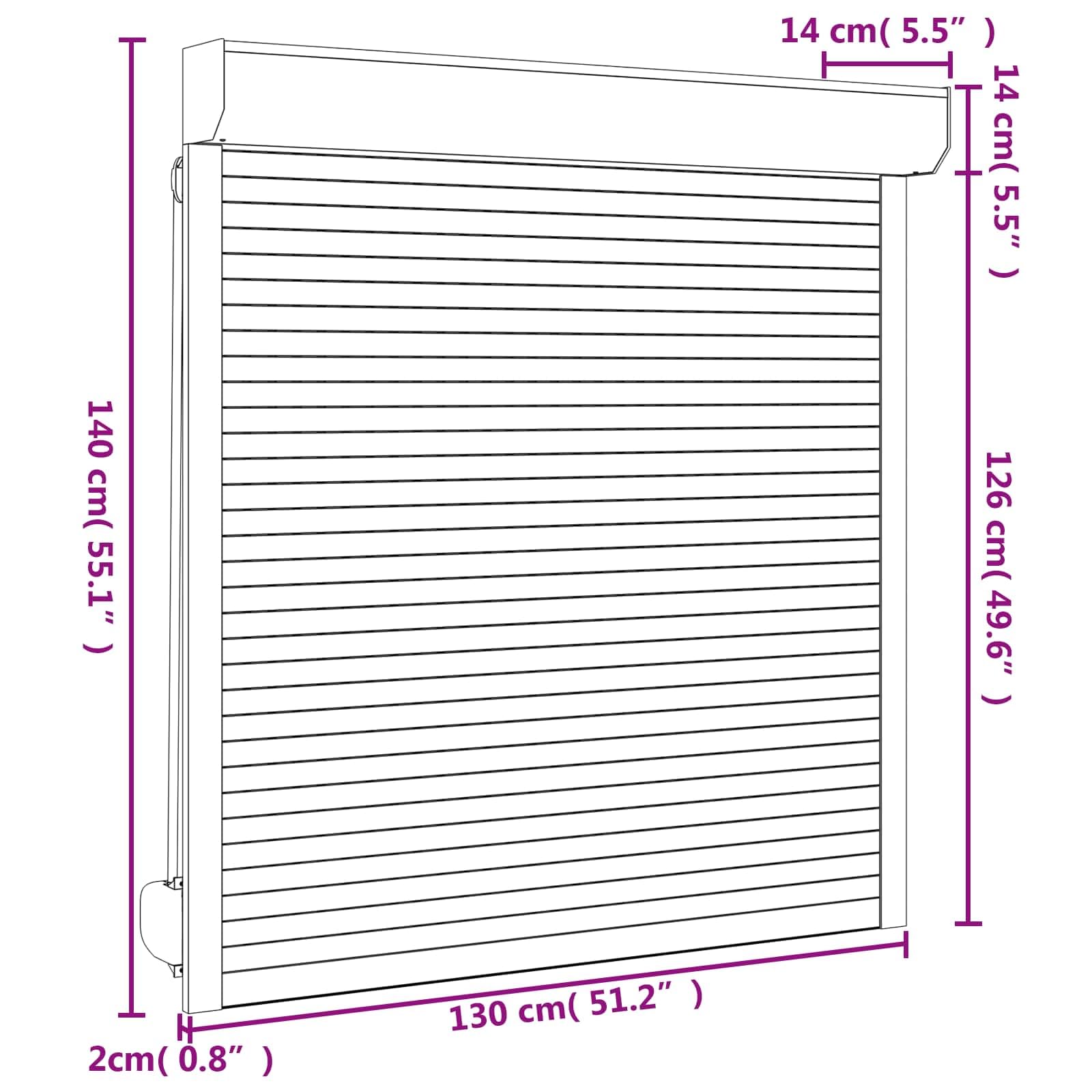 Volet roulant blanc 130 x 140 cm en aluminium et polyuréthane avec rail de guidage et pilote manuel pour fenêtre, maison, extérieur, protection solaire et brise-vue